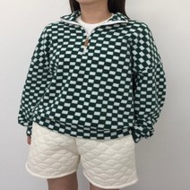 여자 체커보드 목폴라 플리스 체스 맨투맨