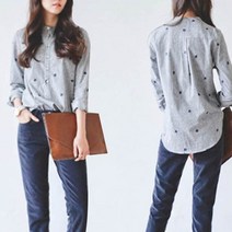 셀러허브 여성패션 [오노마] ONM LEA-B137 나뭇잎 자수 셔츠