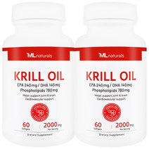 [미국빠른직구] 마이라이프 내추럴스 크릴 오일 2000mg (인지질 61% 아스타잔틴 1500mcg) 60정 2병, 2개