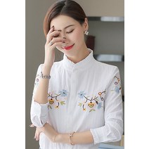 셔츠 자수 칼라면 린넨 재킷 기질 전문면 셔츠 의류