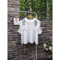 루즈핏 세라 꽃자수 프릴 빅카라 블라우스