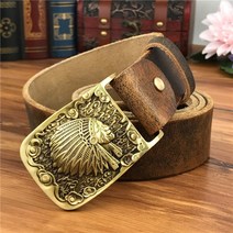 Brass Indian Chief Belt 버클 가죽 벨트 남성용 Ceinture Homme Yellow 남성 스트랩 와이드 청바지 MBT0424