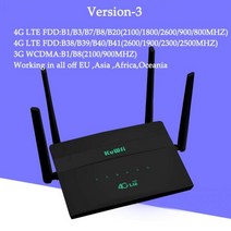 kuwfi 4g 와이파이 라우터 300mbps 무선 sim 라우터 sim 카드 슬롯 모뎀 지원 32 사용자 와이파이 리피터 4 안테나 vpn 설정, 검은색, 버전-3