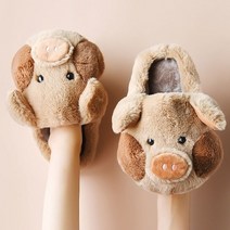 털신발 2022 귀여운 만화 돼지 슬리퍼 따뜻한 두꺼운 플러시 신발 홈 실내 미끄럼