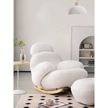 흔들 의자 발코니 라운지 의자 거실 레저 소파, 밀키화이트+머리받침(양벨벳)-등받이여러위치로조절가능