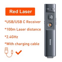 Baseus무선 슬라이드 발표자 포인터 USB 타입 C 원격 제어 적외선 펜 프로젝터 파워포인트 PPT, [01] Red laser