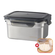 락앤락 스텐 하드 밀폐용기+가쯔 용기 1개 세트 스테인레스 사각 반찬통 냉장고 냉동실 정리/수납/소분/보관 통, 1000ml