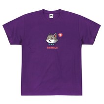 애니멀스 귀여운 동물 캐릭터 로고 남녀공용 반소매 면 반팔 라운드 티셔츠