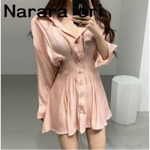 나라라오리 실키 허리 핀턱 아일렛 셔츠 원피스