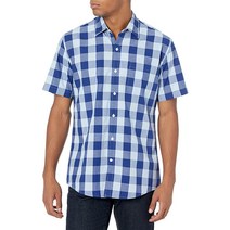 아마존에센셜 남성 남자 핏 반소매 체크 데일리 캐주얼 포플린 셔츠 블루 버팔로 XS