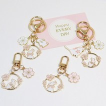 디아픽 벚꽃 토끼 에어팟 키링 자동차 열쇠고리 핸드폰 가방키링 귀여운 키홀더 악세사리, D고리 핑크냥이