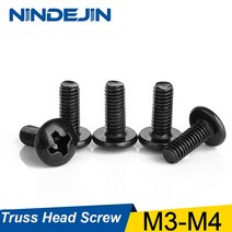 NINDEJIN-M3 M4 TM 나사 필립스 트러스 버섯 머리 검정색 도금 전자 탄소강 작은 60/80 개, [01] M4 60pcs, [03] 30mm
