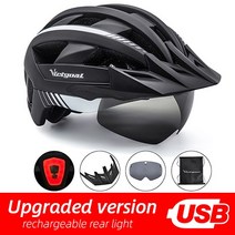 자전거 성인 어른 헬멧 안전모 victgoal mtb bike helmet moutain road usb 충전식 백라이트, 흑백 USB 주도