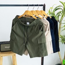 여름 부드러운 빅사이즈 레귤러핏 밴딩 인절미 스판 카고 건빵 스트링 면 반바지