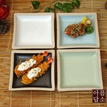 여주 수제 도자기 그릇2호 민사각찬기 나눔접시, 민트