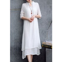 [더오라특가]여성 여름 화이트 린넨 벨트 7부소매 원피스