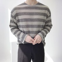 남자 스트라이프 단가라 줄무늬 오버핏 라운드니트
