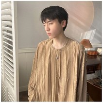 WZC 봄가을 남성 티셔츠 주름 무지 라운드 긴팔 이너 상의 기본 베이직 빅사이즈 4컬러 S~5XL