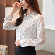 서양풍 가을 여성 칼라 땡땡이 블라우스 상의 슬림해 보이는 카디건 셔츠 레깅스 셔츠