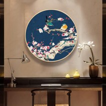 매화꽃 나무에 앉은 작은새 DIY 보석십자수 화조도 명화 구슬십자수 만들기 도구 도안 세트, 50x50cm