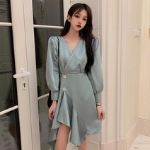 빅사이즈프릴원피스 300 근 봄가을 산들바람 뚱뚱한 240 허리보정 언발 A라인 브이넥 3980487060