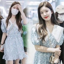 CINOON 여성 스타 공용 스윗 플라워 인형 칼라 퍼프 원피스