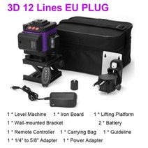 레이저 측정기 줄자 수평기 레벨기 휴대용 3D 4D 12선 16선 적외선 가네라인, 3d 12 라인 eu 플러그