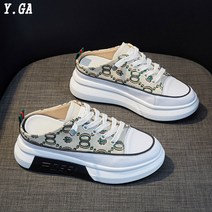Y.GA 봄 여름 가을 여성 키높이 스니커즈 여자 앞막힌 캐주얼 슈즈 패션 굽높은 화이트 신발 6cm 통굽 미끄럼 방지