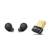 SONY 소니 무선 이어폰 WFC700N 고성능 노이즈 캔슬링 탑재 경량 소형 설계 음질 업 스케일 기능 연속 음악 재생 시간 최장 7.5시간 IPX4 방적 성능 급속 충전 통화, 블루투스 USB 어댑터 세트, 검은색