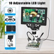 7'LCD 디지털 현미경 1200X 12MP 1080P 사진/비디오 줌 현미경 금속 스탠드 납땜 동전, G1200B-EU