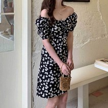 이지핏 플라워 미니 원피스 오프숄더 퍼프소매 바캉스 코디 슬림핏 루즈핏 dress home party