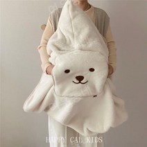 유모차 아기띠 방풍 담요 아기 외출 두꺼운 겨울 후드 망토, 백곰