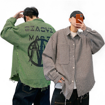 봄 가을 남성 남방 셔츠 오버핏 캐즈얼 체크 셔츠 자켓 코트 간절기