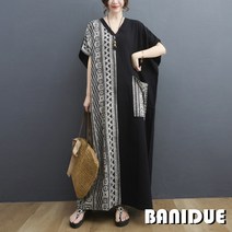 [바니드] 중년여성 빅사이즈 대형원피스 에스닉 V넥 반팔 럭셔리 롱원피스 0984