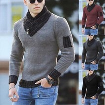 남자머슬핏니트 남성용 니트 넥워머 슬림 긴소매 목도리 카라, 305A-1- DDS303 그레이