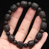 티벳천주 정통 천연 흑단 티베트어 여섯자 만트라 바퀴 팔찌 15mm 남여, 10 12mmx12mm