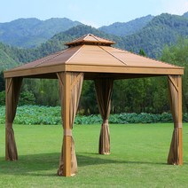 방문설치 지아이엘 원목무늬 더블루프 파고라 3.65x3.65m 기둥 12cm 정자 원두막, 원목무늬 더블루프 파고라/3.65m