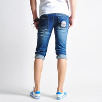 7부 롤업 청반바지 야구공 패치 반바지