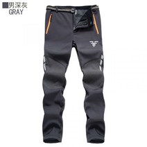 낚시 야외 스포츠 낚시 선상 바다 갯바위 옷 의류 남성 플러스 벨벳 두꺼운 가을 겨울 방수 양털 스키 등산 바지, L 그레이