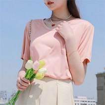 셀러허브(잡화) 여자 파스텔 밝은톤 쿨링 여름 솔리드 티셔츠