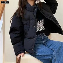 DFMEI 여성 우유 후후 블루 패딩 숏 패딩 빵점퍼
