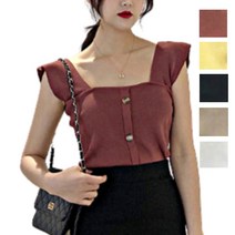 스퀘어넥 민소매 니트 티셔츠 여름 티 상의 탑 프릴 여성 여자