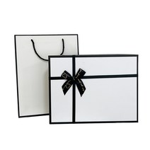 루루홈 블랙 화이트 리본 선물 포장 박스 + 종이가방, 6호 상자 + 6호 가방