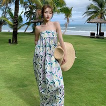 KORELAN 복고풍 튤립 자카드 튜브 탑 드레스 유럽과 미국 스타일의 아름다운 로맨틱하고 편안한 모든 경기 롱 스커트 여성