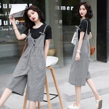 WAWAMOM(특허브랜드) 여성 린넨 체크 뷔스티에멜빵바지 여름점프수트 오버롤 BUJ3