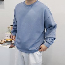 남자 커플 봄 가을 오버핏 스탠다드 코튼 무지 소라색 맨투맨 티셔츠 10컬러