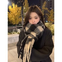 체크목도리 울 스카프 보온 복고풍 겨울 머플러 격자 빈티지
