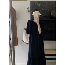 하객 수입 봄 여름 가을 여성 롱 원피스 블랙 브라운 반 소매 펀칭 30대 40대 50대 중년 엄마 등원룩 하원룩 돌잔치 맘 77 사이즈 한지민
