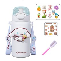 [정식라이센스] 산리오 두두키즈 텀블러 4종 원터치 안전잠금 스테인레스 SUS316 460ml, 시나모롤[화이트] 스티커+3D스티커+브러쉬
