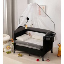 신생아범퍼침대 저상형 접이식 가드 펜스 낙상방지, 블랙그레이-침대+매트리스